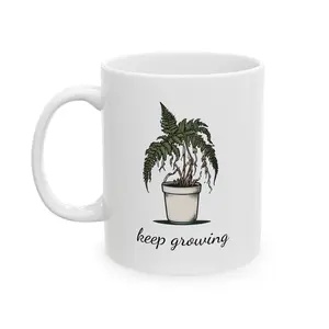 Keep Growing Minimalist Ceramic Mug, Relaxing Coffee Cup, Vacation Vibes Mug, Gift for Beach Lovers, Nature Lover's Mug