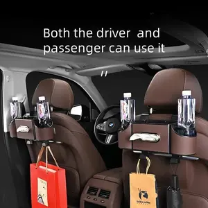 Car Seat Back Storage Organizer Box, Multifunctional Auto Organizer with Tissue Holder, 2 Cup Holders & Hanging Hooks, Family Travel Car Accessory