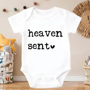 Heaven Sent With Heart Print Baby Onesie Casual Crew Neck Romper Ultra-Soft Cotton Lightweight feature Lively style Soft Comfortable Casual Everyday Wear, Suitable For