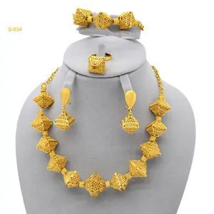 Fashion Indian 24K Gold Color Jewelry Set for Women Nigeria Wedding Dubai Necklace Earrings Bracelet Ring Bridal Accessories
