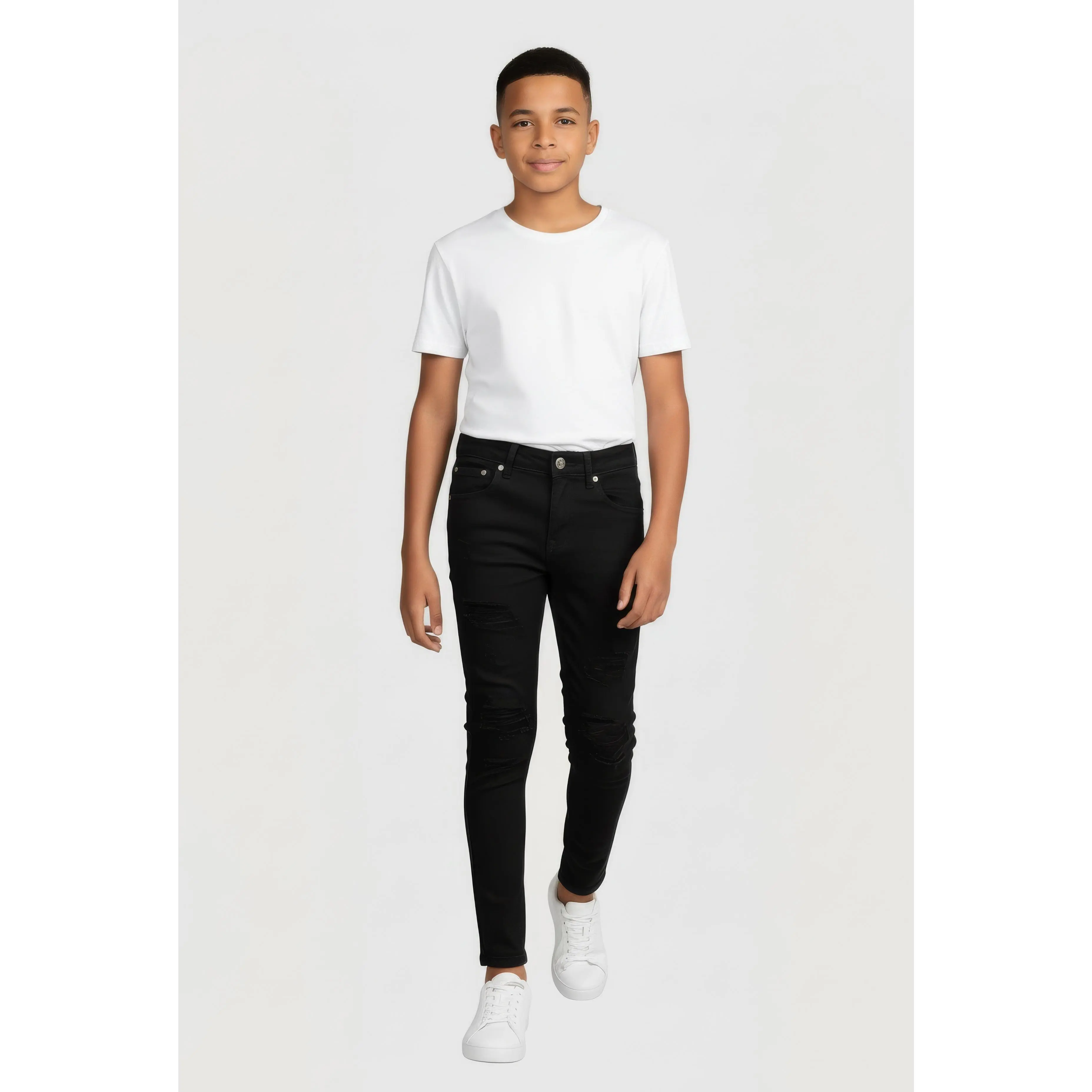 Boys Frayed Patch and Repair Slim Jeans