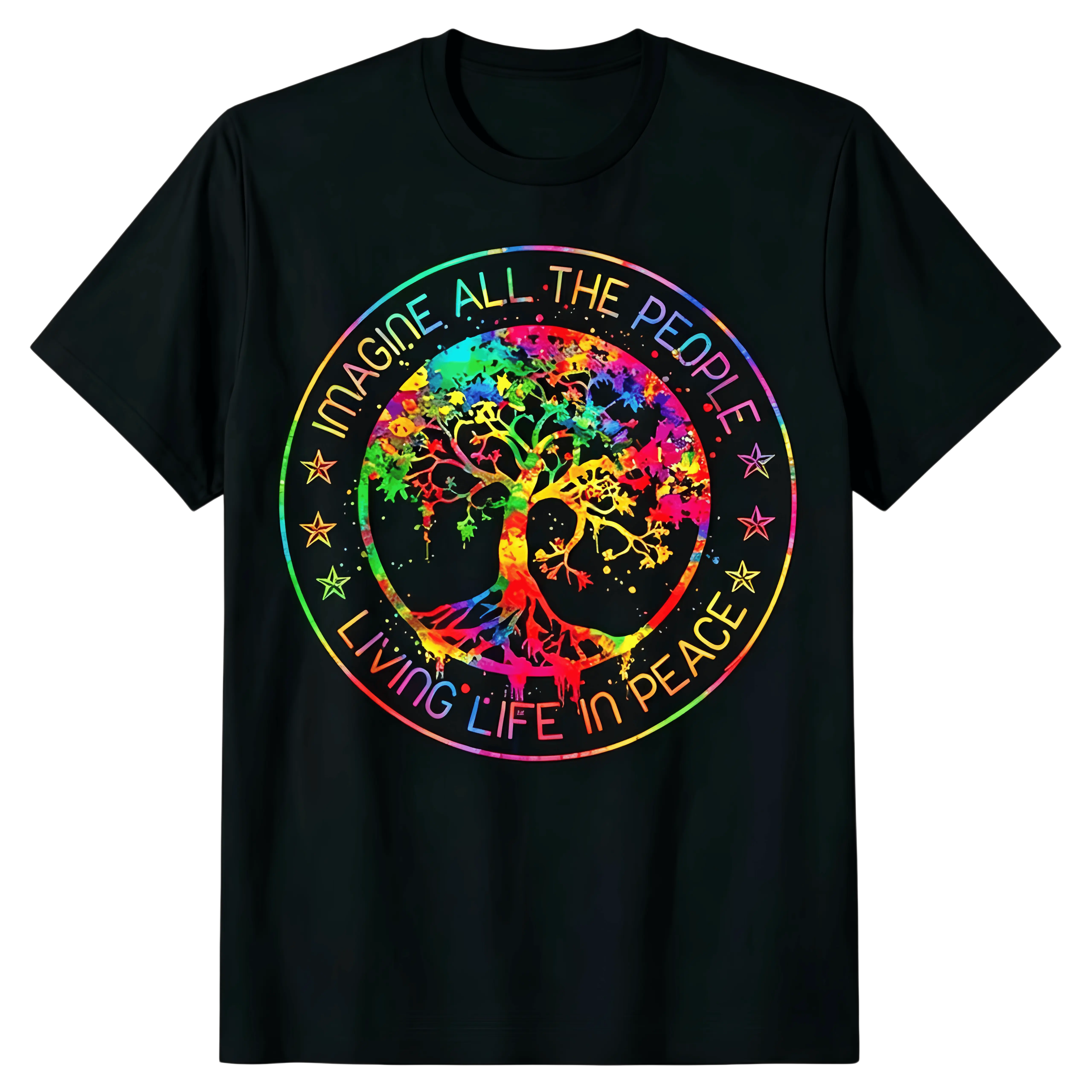 All The People Imagine Living Life in Peace Hippie Tie Dye T-Shirt Same Style for Men And Women 2026 Summer Short-Sleeved Printed T-Shirt Pure,Oversized T Shirt, Summer T Shirt, Unisex T Shirt,  Graphic Tees