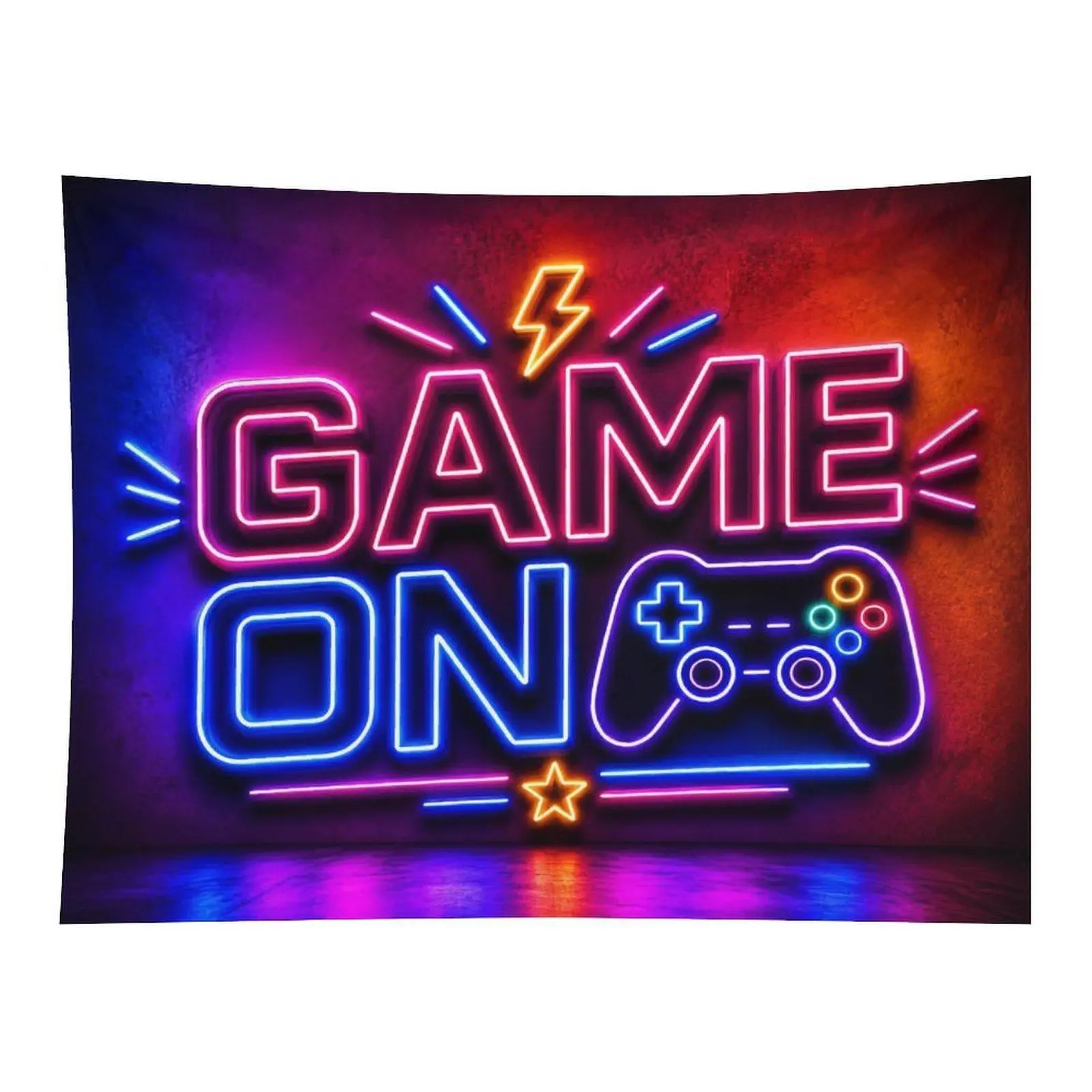 Colorful Neon GAME ON Game Controller Neon Sign Wall Tapestry Wall Hanging, Retro Gaming Cool Neon Text Art Decor for Gamer Boys Teen Bedroom Dorm Man Cave Ornament