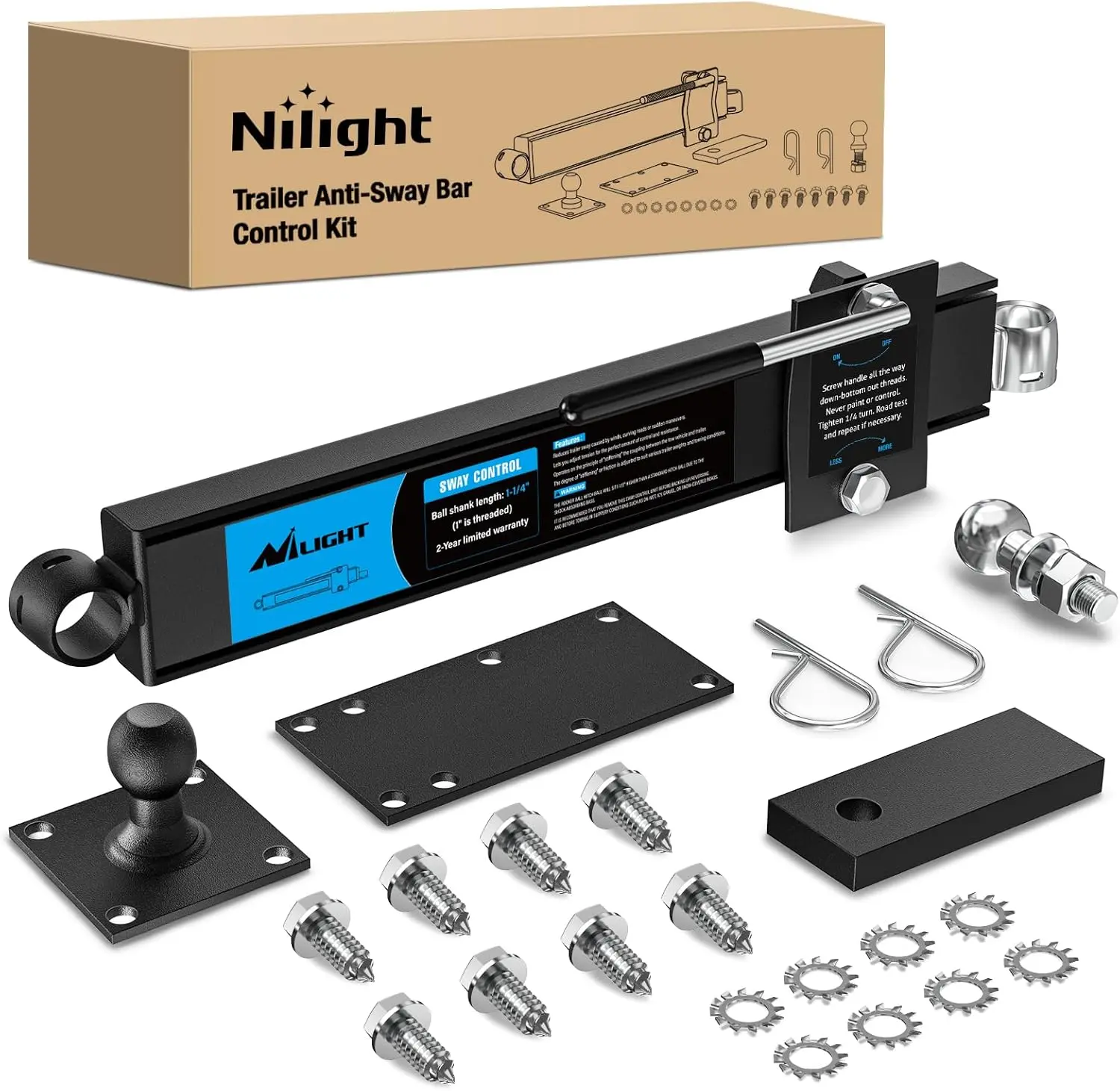 Nilight Adjustable Vehicle Trailer Sway Control Kit - On/Off Control, 2 Friction Pads, Automotive Towing Accessory for Truck, Camper