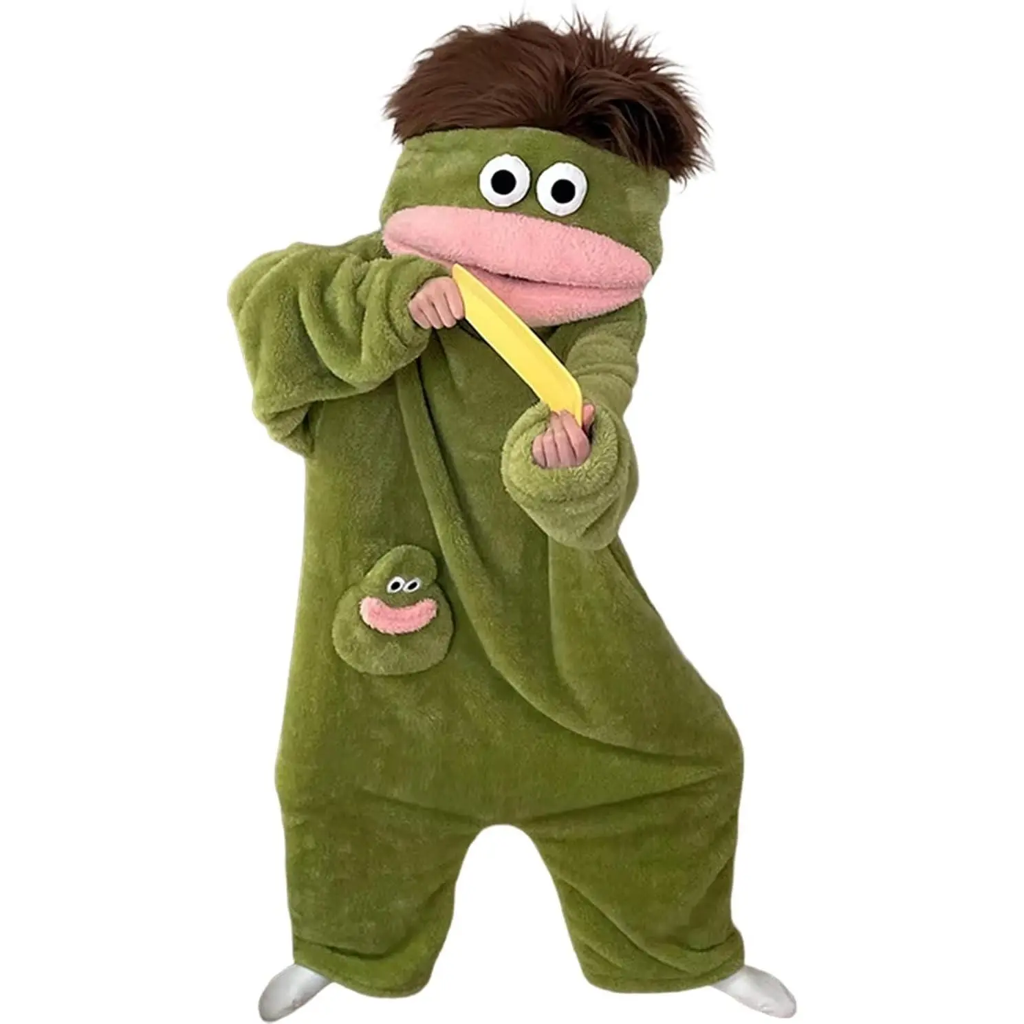 Funny Movable Puppet Mouth Monster Onesie, All Season Skin Friendly Soft Fleece Pajama, Perfect Goofy Outfit for Pajama Party, Sleepover and Halloween Cosplay, Ideal Novelty Birthday Gift
