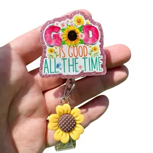 God is good all the time Floral Retractable Badge Holder with 360-Degree Swivel Clear Alligator Clip for Professionals 34" Nylon Cord Computers & Office Equipmen