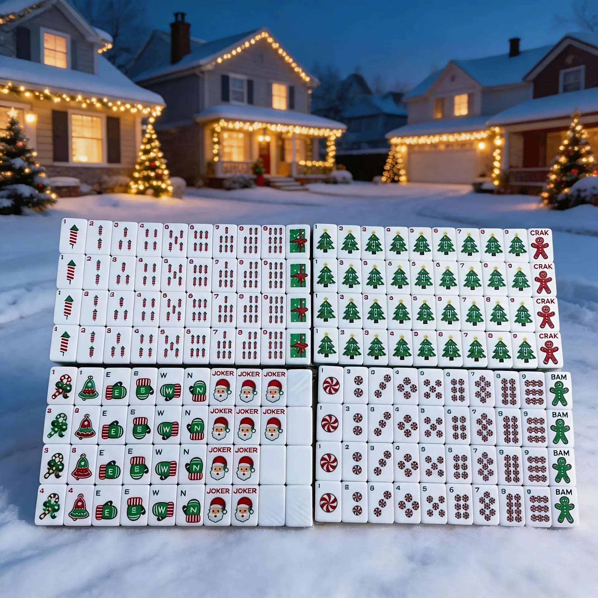 Christmas Mahjong Set (including Santa Claus and Christmas Tree tiles) Red and Green Acrylic Mahjong Game, perfect for holiday parties, themed tournaments, game nights, and festive tabletop games