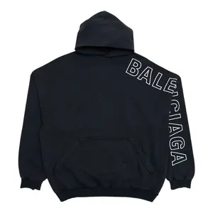 Balenciaga Embroidered Outline Logo Hooded Sweatshirt Washed Black White