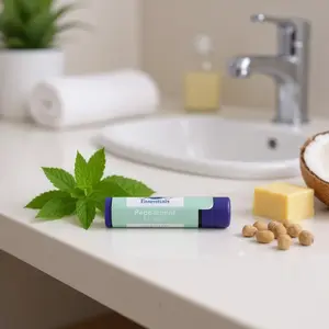 E & E Essentials Peppermint Lip Balm Organic Skincare Compact Gentle Intensive Moisturizing Nourishing Repair Scent Smooth Travel Friendly