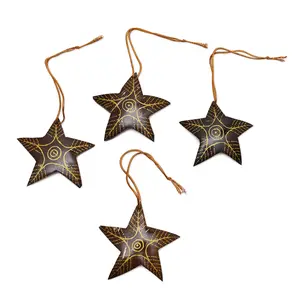 NOVICA Artisan Handmade Coconut shell ornaments Set of 4 Brown Star Material Reclaimed Indonesia Christmas [2.1in H x 2.3in W x 0.2in D] Bright Lights in the Sky set of 4