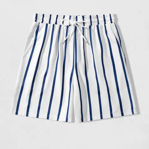 Men's Regular Fit Striped Print Drawstring Waist Beach Shorts, Casual Comfy Breathable Shorts for Summer, Men's Bottoms for Beach Vacation, Breathable Soft Shorts, Lightweight Printed Shorts, Stripes Print Shorts, Beach Outdoor Wear