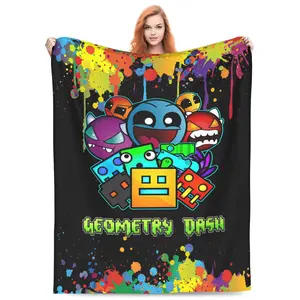Geometry Dash 3D Printing Blanket, Lightweight Throw Blankets Flannel Blankets, Ultra Soft Warm Air-Conditioning Bed Blanket For Bedroom Sofa Kids Adult 40"X30"