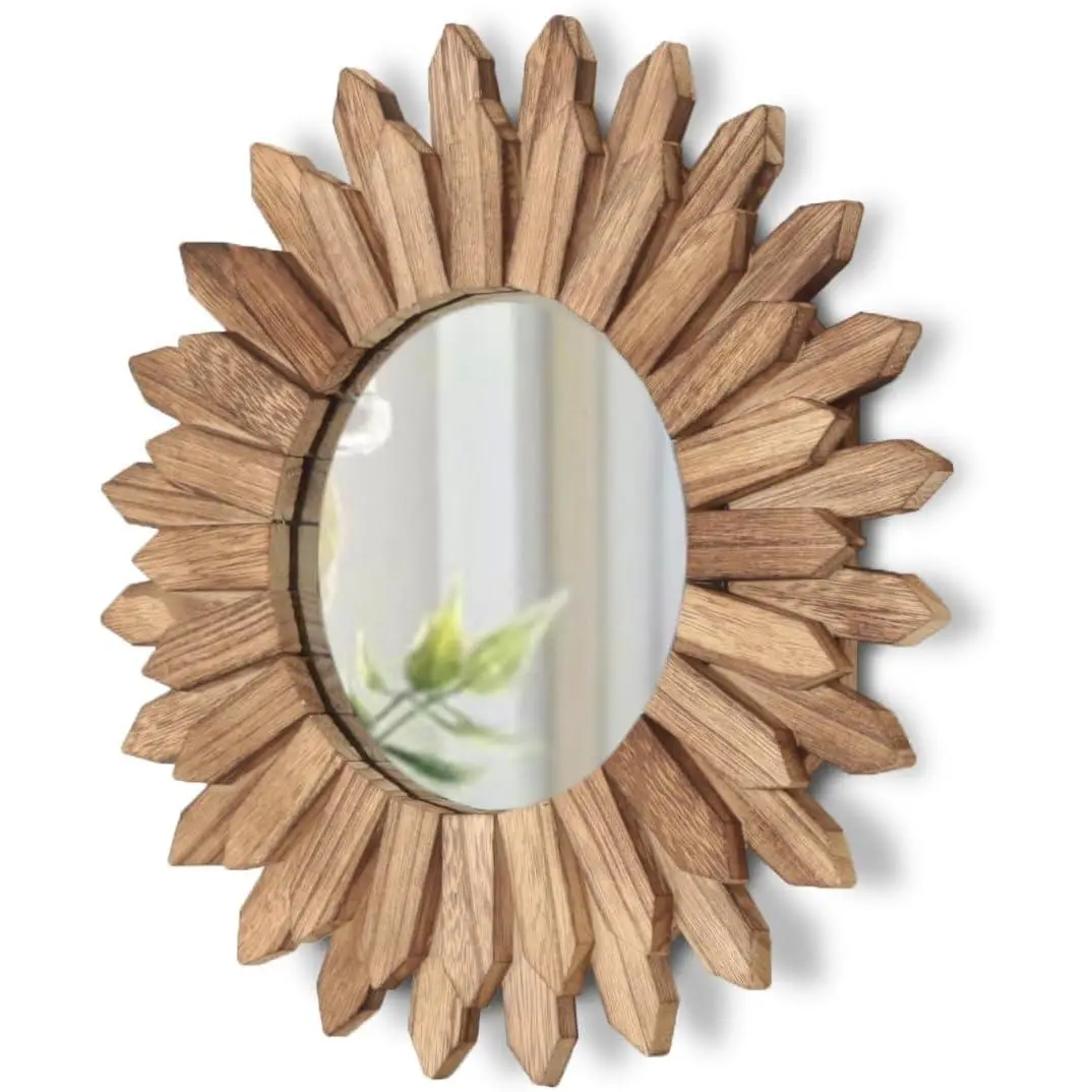 Wall Decor 12 inch Rustic Round  Mirror Decorative Boho Sunburst Mirror Boho Home Decor Farmhouse Wall Decor for Bedroom Living Room Entryway