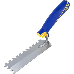 1/4 in. x 1/4 in. x 1/4 in. Comfort Grip Square-Notch Margin Flooring Trowel with Bucket Hook, Silver (42114)