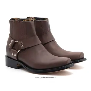 MEN'S CLASSIC BIKER SQUARE TOE GRASSO BROWN LEATHER BOOT T-62