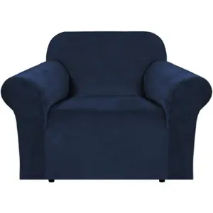 Stretch Velvet Armchair Cover Couch Covers 1 Cushion Chair Slipcover for Living Room Furniture Cover Crafted from Thick Comfy Rich Velour (Chair 31"-49", Navy)