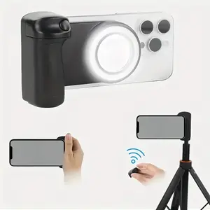 Metal Mobile Camera Stabilizer, Portable Smartphone Photo Holder with Magnetic Detachable Remote Control, Selfie & Travel Accessory, Compatible with iPhone & Android Phones, Camera Handle Tripod, Cellphone Ring Light