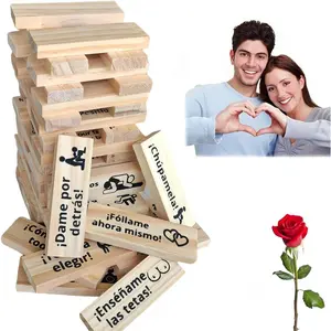 Adults Blocks Tower Stacking Board Game for Couples Valentine Night Date Game for Spanish Speaking Lovers