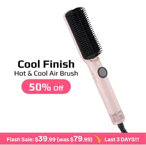 2-in-1 Hair Straightener Brush with Cool Air, Ionic Straightening Brush with High Speed Motor, 50 Million Negative Ions, Smart Digital Display, hot comb, Fast Heat Up in 3 Min, Pink, for All Hair Types, Salon-Quality Smooth & Voluminous Styling A