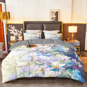 3pcs (1 comforter + 2 pillowcases) All-Season Bedding Set, Soft & Fluffy, Hypoallergenic, Wrinkle-Resistant, Watercolor Floral Design, Easy Care, Queen/King/Full Size, Premium Durable Fabric for Bedroom & Home Decor