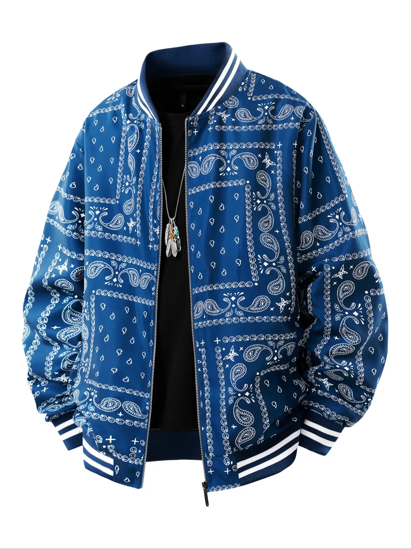 Men's & Paisley Baseball Jacket, Satin Loose Fit, Vintage Street Style, Daily Wear, Casual for Young Men