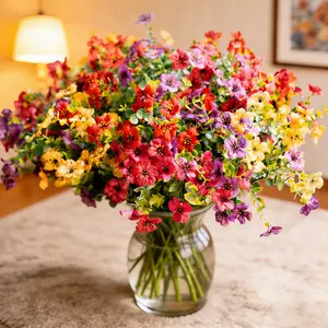 Artificial Flowers for Outdoor Indoor Garden Home Decoration, Faux Flower Daisy with Eucalyptus Leaves Fake Plants Greenery Boxwood Porch Patio, 12 Bundles (Mix Pink Red Purple Yellow)