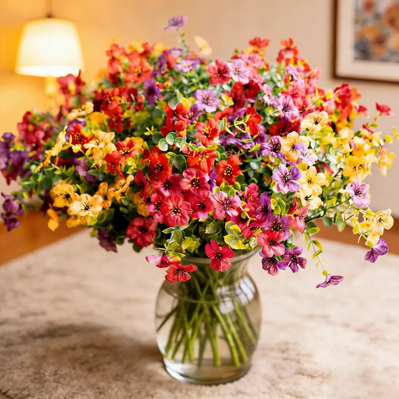 Artificial Flowers for Outdoor Indoor Garden Home Decoration, Faux Flower Daisy with Eucalyptus Leaves Fake Plants Greenery Boxwood Porch Patio, 12 Bundles (Mix Pink Red Purple Yellow)