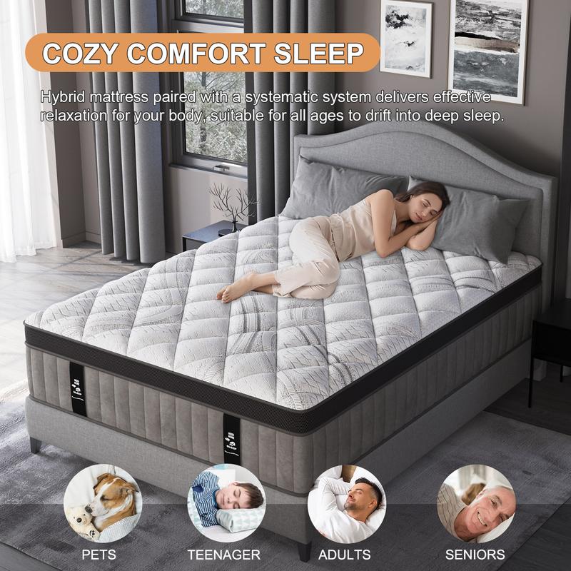 12"14" Twin Full Queen King Size Mattress in a Box Hybrid Spring Gel Memory Foam,  Euro Top Medium Firm Ergonomic Mattresses for Motion Isolation, Edge Support, 100 Night Trial