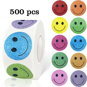500pcs Laser Smiley Reward Stickers Roll, Encouragement Labels for Teachers Parents School Learning Training, Kids Party Birthday Decorations, Emoji Stickers