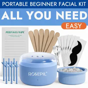 ROSEPIL Mini Nose & Face Wax Kit for Men & Women | Painless Face Hair Removal | USB Portable Warmer | BLUE Waxing Kit Set Heating Waxing Kit Wax Beads Cosmetic