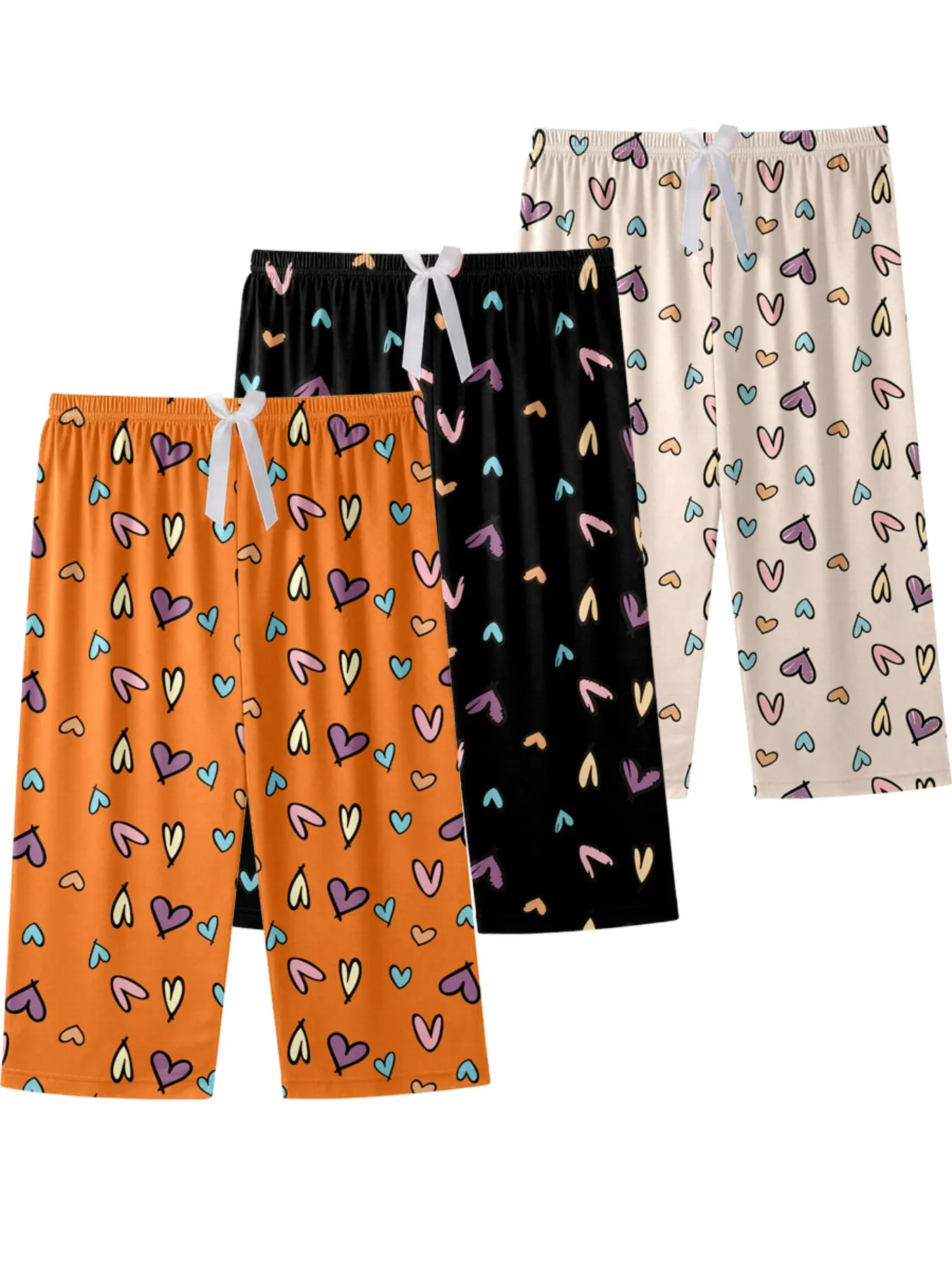 3-Pack Heart Print Sleep Pants, Plus Size Loose Fit, Summer Short Pajama Shorts, Casual Home Wear, Lightweight Comfortable Lounge Pants, Pjs, Loungewear
