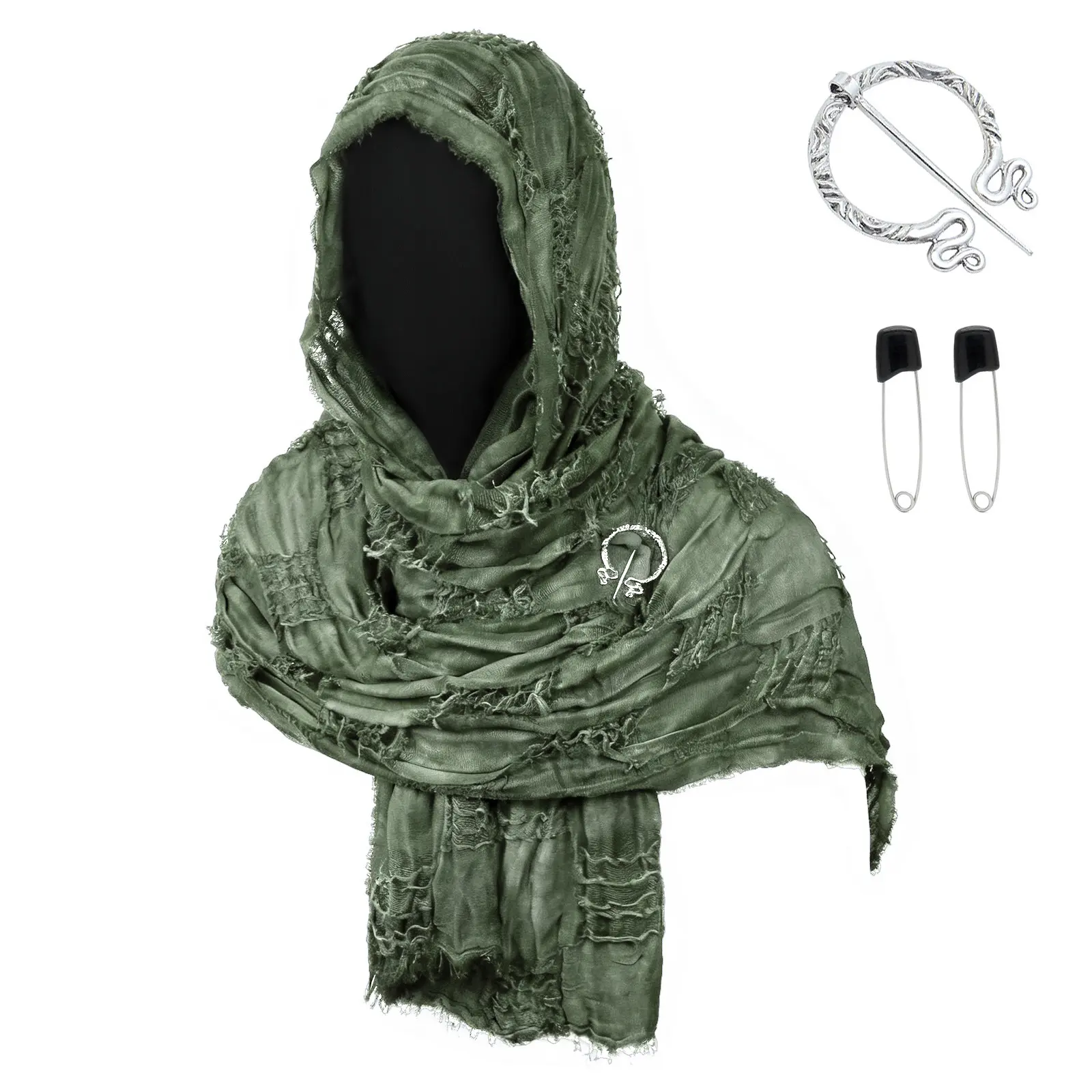 CST094GN dark green battle damage scarf