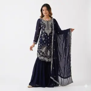 Indian Dress - Women's Casual Outfit with Long Sleeves and Embroidered Design - Womenswear