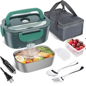 2 in 1 Electric Lunch Box, 110V/12V/24V Portable Heated Lunch Box,  40W 1.5L 304 SS Container,for Adults Car Truck Work Travel Plastic Tableware