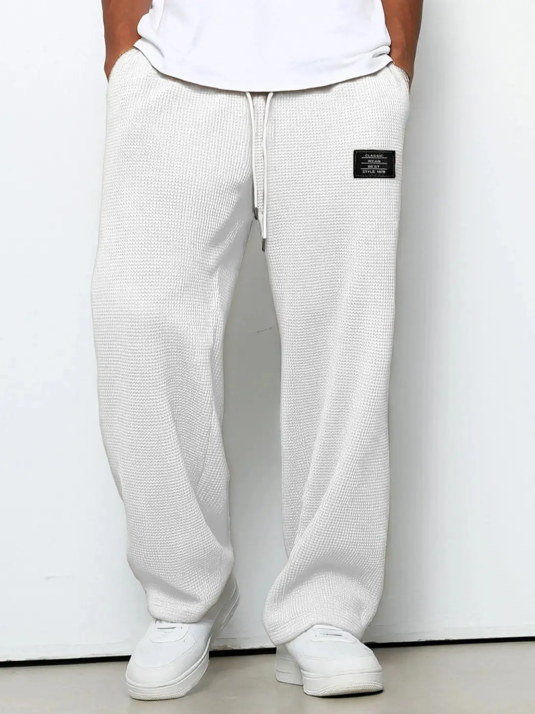 Men's Waffle Knit Sweatpants Casual Loungewear Drawstring Waist Relaxed Fit Side Pockets Street Style