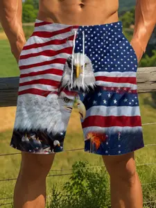 American Memorial Style 250th Anniversary Limited Edition Fireworks Bald Eagle Casual Polyester Beach Shorts, Swimsuit Shorts, Comfortable and Stylish Swimwear