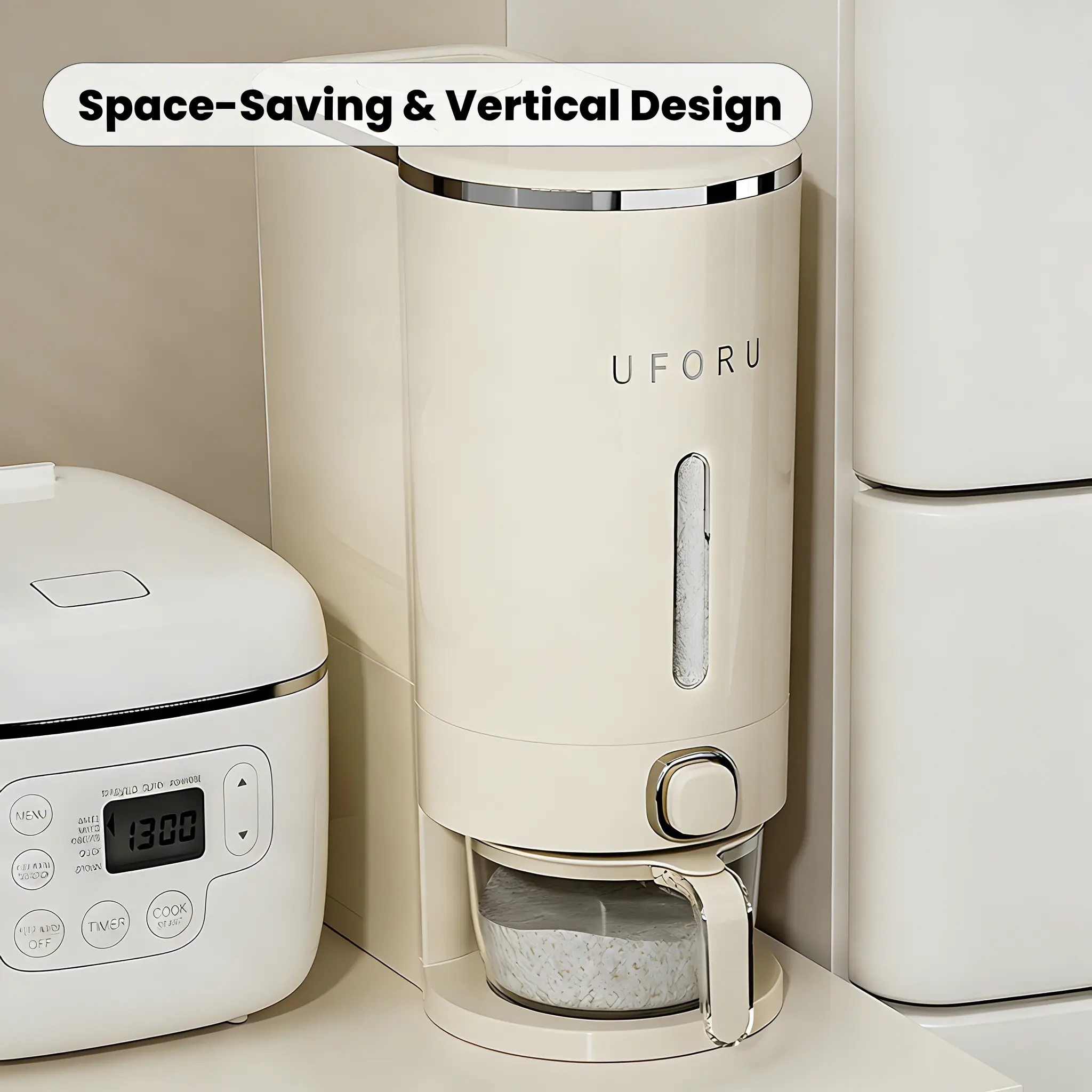 UFORU Insect-Proof Airtight Rice Dispenser with Measuring Cup – Moisture-Proof Plastic Grain Storage Container, Large Capacity for Rice, Soybeans, Cereals, Pet Food, Dog Food, Cat Food, Kitchen Organizer