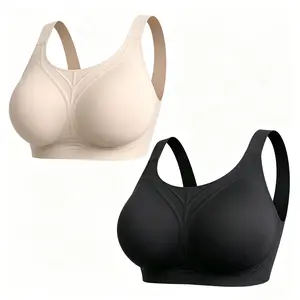 【Plus Size】Seamless Wireless Bra for Women 2-Pack Full Coverage Lift Support No Side Fat Back Smoothing Comfort Bralette with Adjustable Wide Straps Comfortable Wireless Padded Tshirt Bra Sizes XL-XXXXL SummerVibes