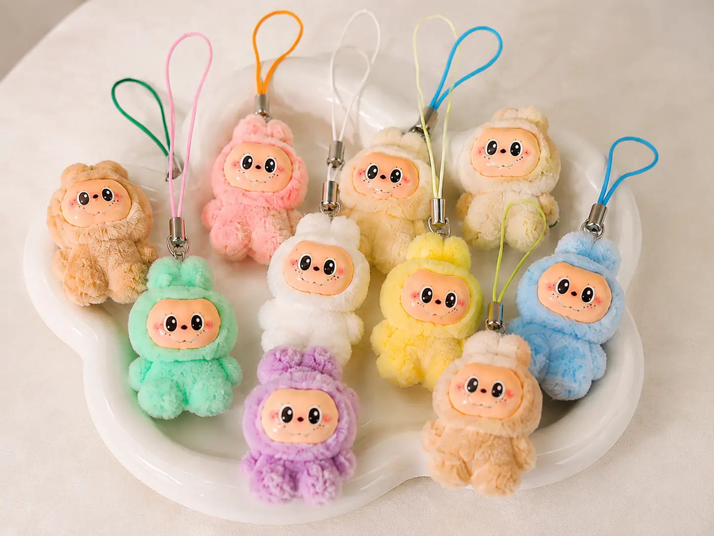 3 Pack Mystery Cute Pastel Plush Bag Charm | Mini Plush Keychain | Soft Backpack and Purse Accessory