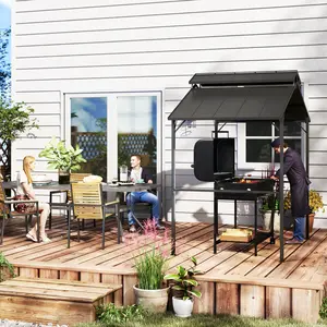 Outdoor 8x5ft Hardtop Grill Shelter Double Ventilated Metal Roof Organizer Shelves Hooks for Family Picnic Gathering