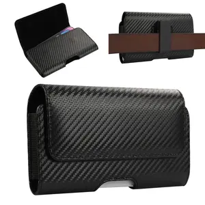 Cell Phone PU Leather Holster Carbon Fiber Texture 360°Rotating Belt Clip Magnet Pouch Man Waist Bag Carrying Perfect For Outdoor Daily Use