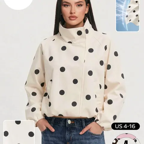 Katch Me Chic Women's Casual Polka Dot Double-Breasted Trench Coat, Versatile Stand Collar Stretch Hem Windproof Bomber Jacket, Durable Loose Outfits, Light Warmth Outerwear #TikTokMadeMeBuyIt #SohoChic #Windbreaker