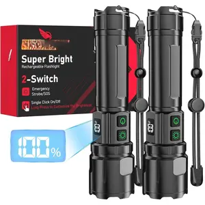 Flashlight 20000 High Lumens Rechargeable - 2 Pack 30W Super Bright LED Flash Light | 24H Long Lasting & 5000ft Beam USB C High  Handheld  Flashlight for /Camping/Hiking/