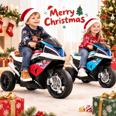 #Christmas Gift PHIVILLA Kids Electric Motorcycle with BMW Authorized, 12V Ride on Toy for Toddlers Battery Powered 3-Wheel Stable Design with Horn, Music & LED Lights