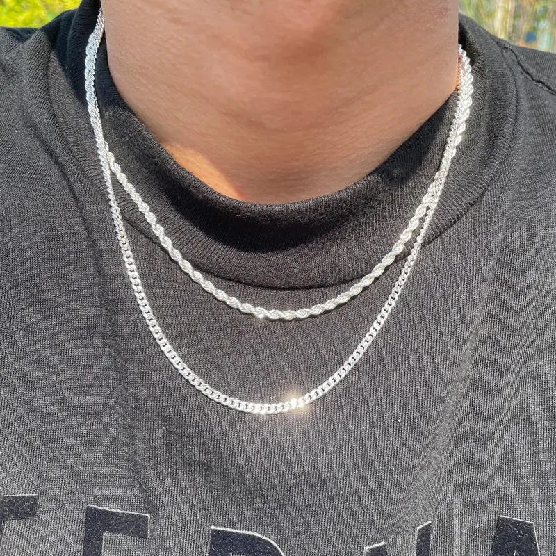 Set Of 2 High-quality Stainless Steel Double-layer Personalized Men's Necklaces, Street-style Rap Hip-hop Necklaces