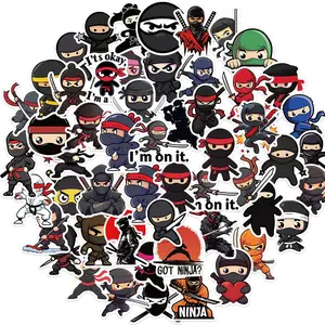 Ninja Pattern Sticker, 50pcs/set Vinyl Waterproof Sticker, Decorative Sticker for Water Bottle Laptop Computer Phone, Ornaments