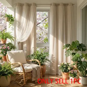French Romantic Aesthetic Two-Layer Cloth Light-Blocking Finished Curtain, Fashionable Hole Drapery for Living Room, Stylish and Trendy Window Covering
