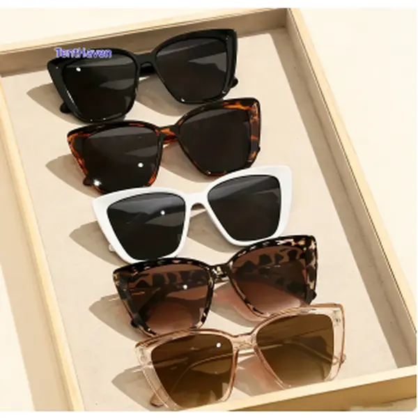 Women's 5-Piece Sunglasses Set, Stylish Retro Oversized Cat Eye Frames, Lightweight Polarized Lenses with UV Protection for Travel & Driving, Retro Stylish, 5Pcs, Sun Protection, Statement Frame Glasses, Lightweight Pc Frame