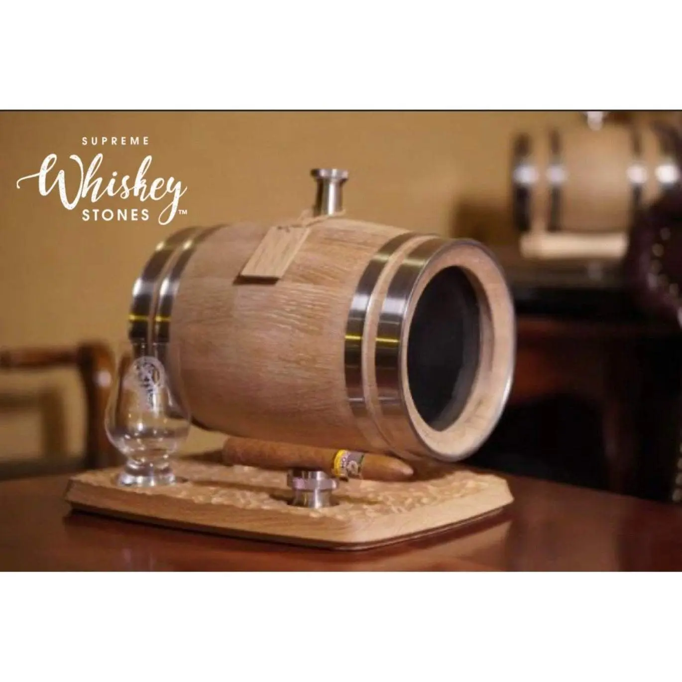 Handcrafted 3L Small Charred Oak Barrel Utensils Stainless Glass Set Steel