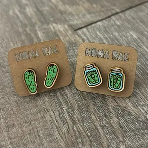 Dill-ightful Pickle Earrings – Mini Wooden Studs for Foodie Fans